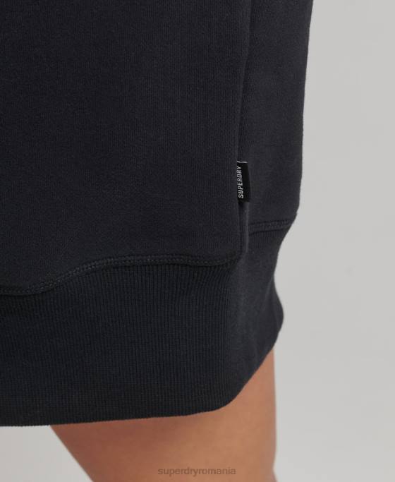 Superdry rochie de transpirație din bumbac organic cu logo brodat îmbrăcăminte negru femei JX0Z2434