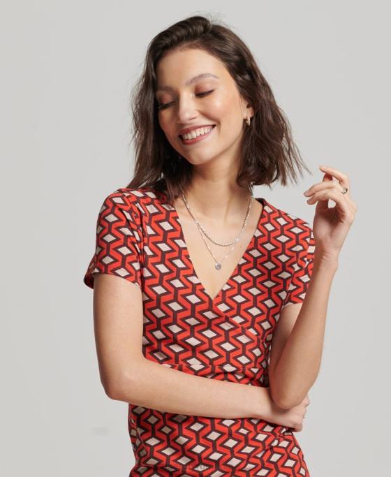 Superdry rochie de zi mini imprimata îmbrăcăminte portocale femei JX0Z2388