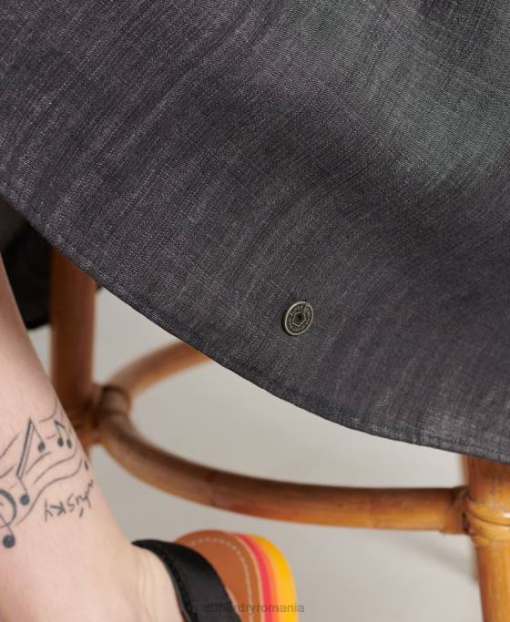 Superdry rochie din tencel cu maneca lunga îmbrăcăminte negru femei JX0Z2549