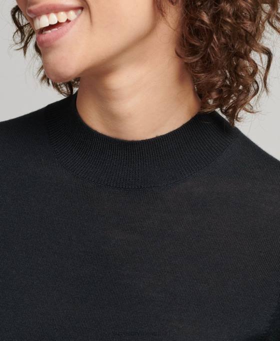 Superdry rochie din tricot merinos îmbrăcăminte negru femei JX0Z2508