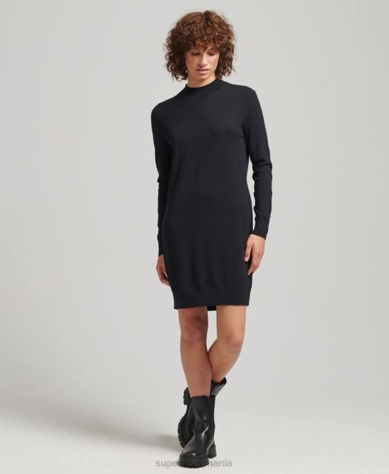 Superdry rochie din tricot merinos îmbrăcăminte negru femei JX0Z2508