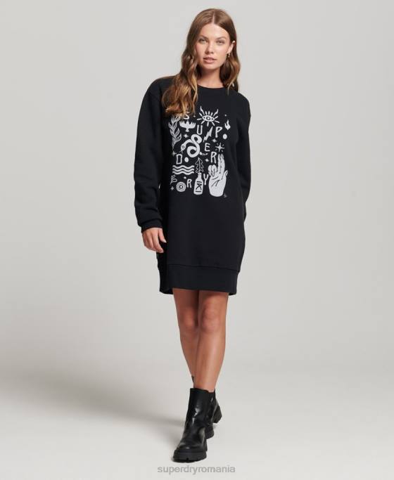 Superdry rochie hanorac popular nomade îmbrăcăminte negru femei JX0Z2542