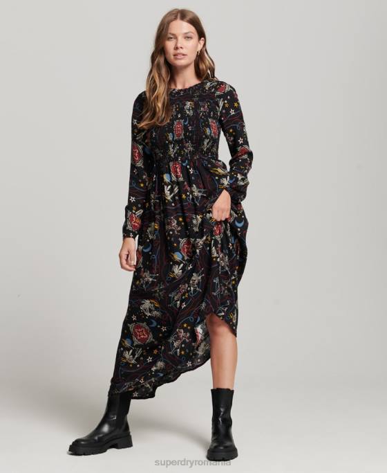 Superdry rochie lungă cu smoc îmbrăcăminte negru femei JX0Z6718