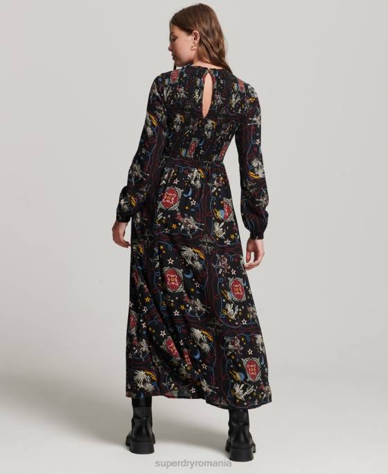 Superdry rochie lungă cu smoc îmbrăcăminte negru femei JX0Z6718