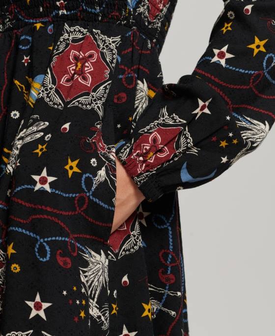 Superdry rochie lungă cu smoc îmbrăcăminte negru femei JX0Z6718