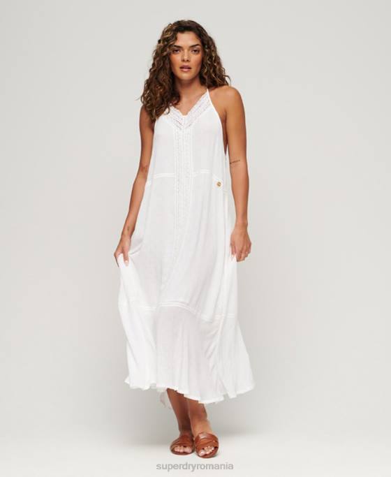 Superdry rochie maxi cu dantelă îmbrăcăminte alb femei JX0Z2213