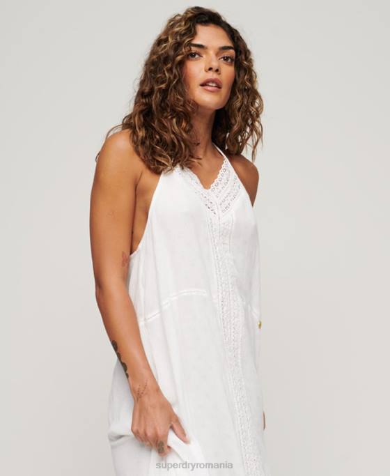 Superdry rochie maxi cu dantelă îmbrăcăminte alb femei JX0Z2213