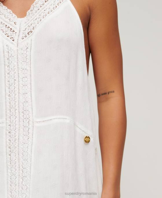 Superdry rochie maxi cu dantelă îmbrăcăminte alb femei JX0Z2213