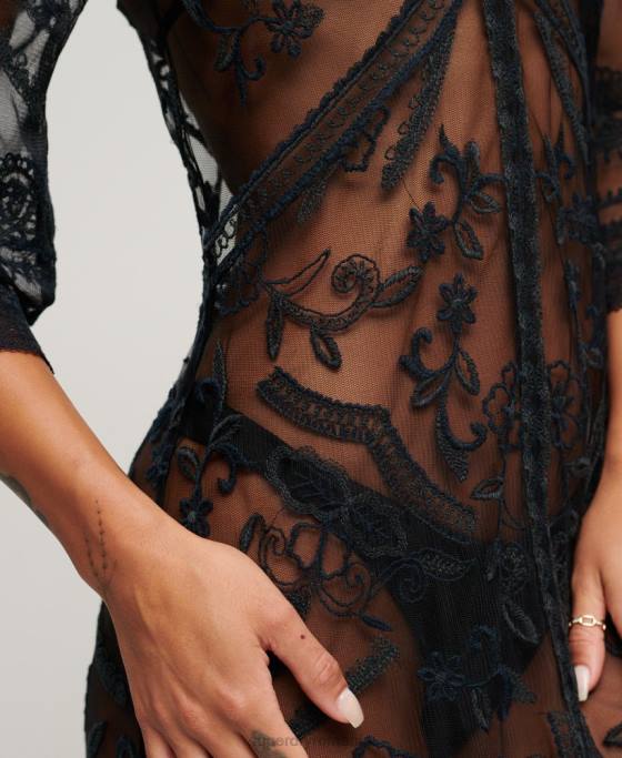 Superdry rochie maxi din dantela acoperire plaja îmbrăcăminte negru femei JX0Z2272