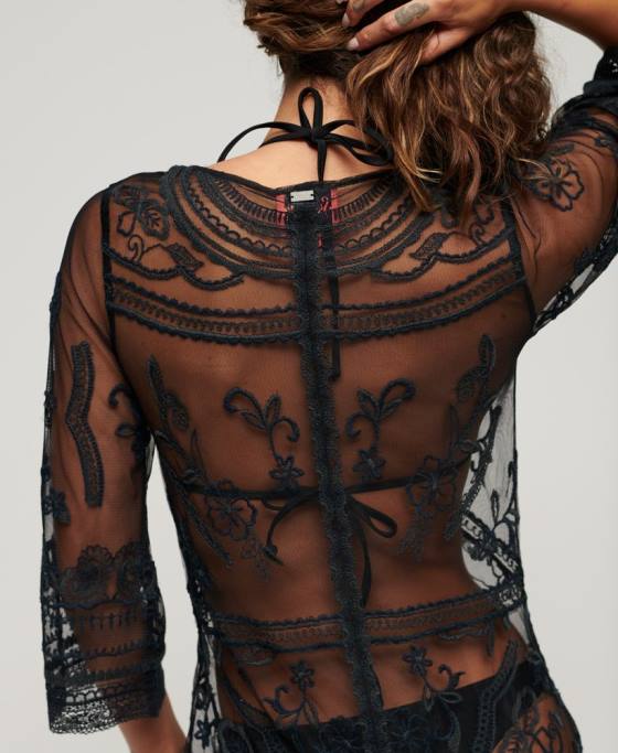 Superdry rochie maxi din dantela acoperire plaja îmbrăcăminte negru femei JX0Z2272