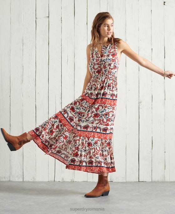 Superdry rochie maxi luci îmbrăcăminte alb femei JX0Z6783