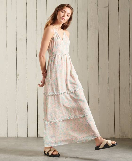 Superdry rochie maxi margaux îmbrăcăminte roz femei JX0Z2547