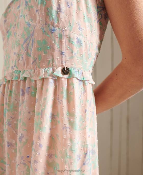 Superdry rochie maxi margaux îmbrăcăminte roz femei JX0Z2547