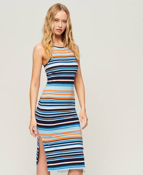 Superdry rochie midi cami cu dungi din jerse îmbrăcăminte albastru femei JX0Z2193