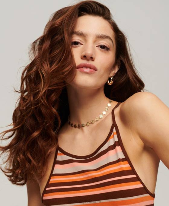 Superdry rochie midi cami cu dungi din jerse îmbrăcăminte maro femei JX0Z2046