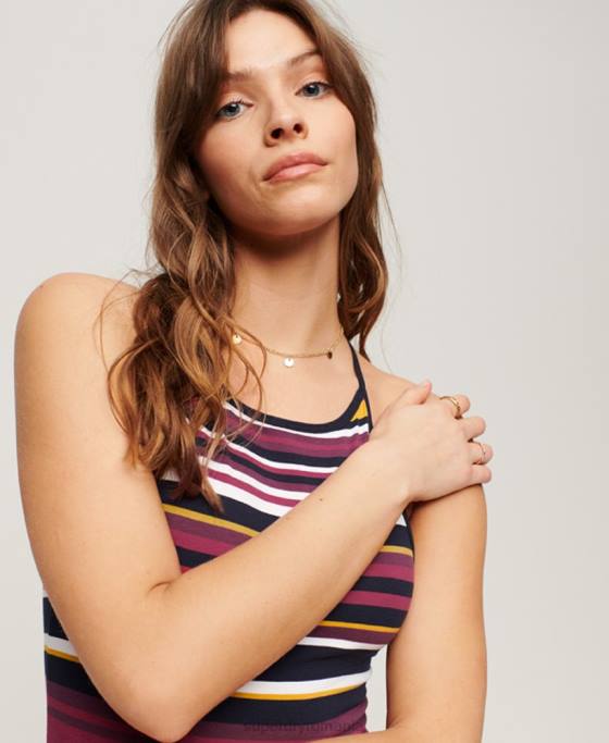 Superdry rochie midi cami cu dungi din jerse îmbrăcăminte roșu femei JX0Z2011
