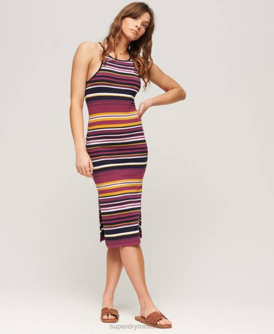Superdry rochie midi cami cu dungi din jerse îmbrăcăminte roșu femei JX0Z2011
