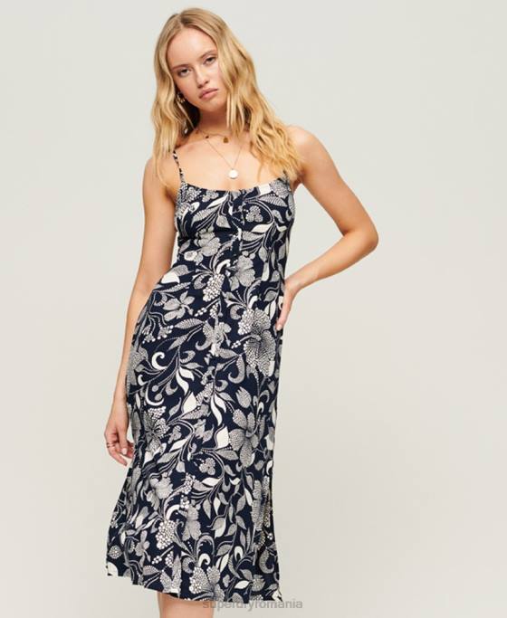 Superdry rochie midi cami cu nasturi imprimate îmbrăcăminte marina femei JX0Z2043