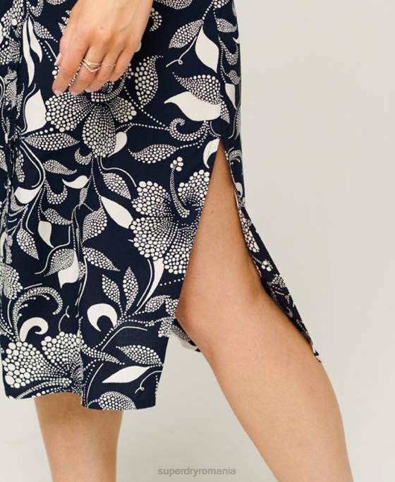 Superdry rochie midi cami cu nasturi imprimate îmbrăcăminte marina femei JX0Z2043