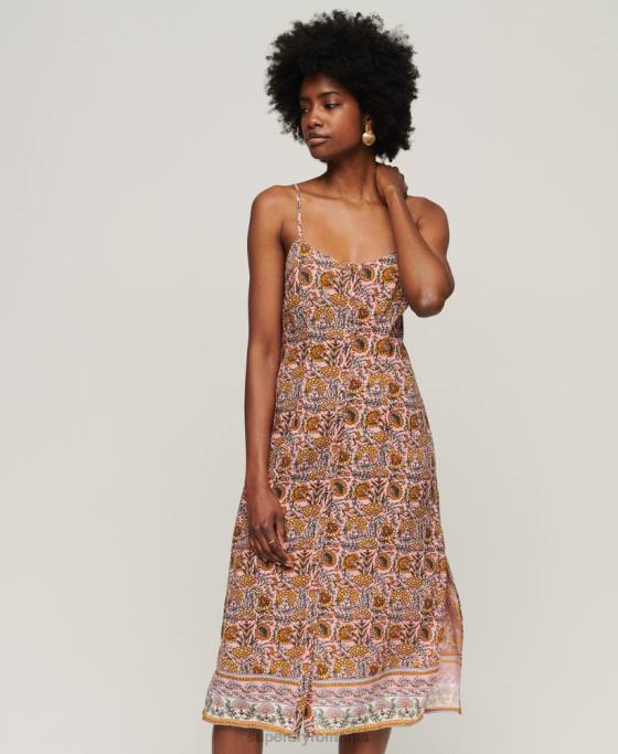 Superdry rochie midi cami cu nasturi imprimate îmbrăcăminte roz femei JX0Z2009