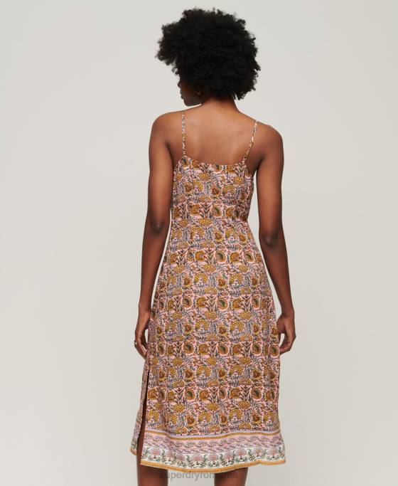 Superdry rochie midi cami cu nasturi imprimate îmbrăcăminte roz femei JX0Z2009