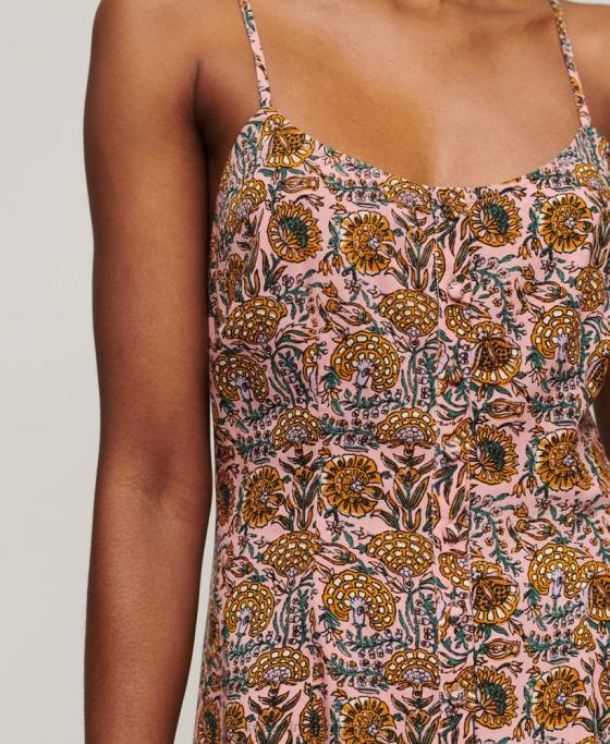 Superdry rochie midi cami cu nasturi imprimate îmbrăcăminte roz femei JX0Z2009