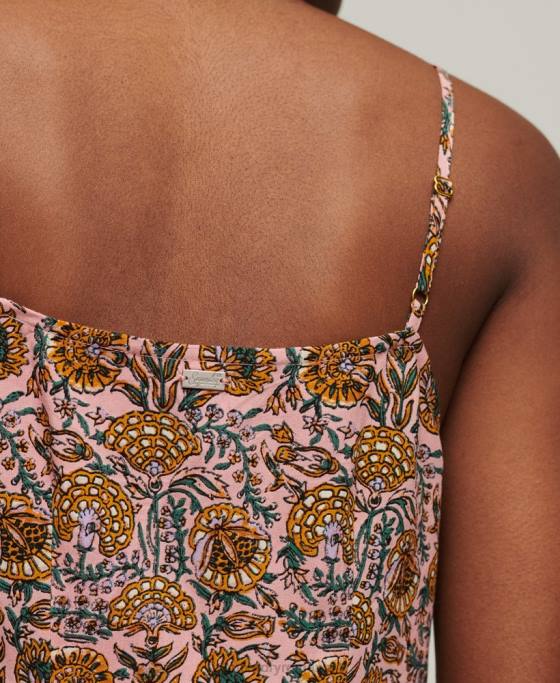 Superdry rochie midi cami cu nasturi imprimate îmbrăcăminte roz femei JX0Z2009