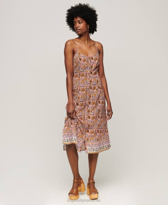Superdry rochie midi cami cu nasturi imprimate îmbrăcăminte roz femei JX0Z2009