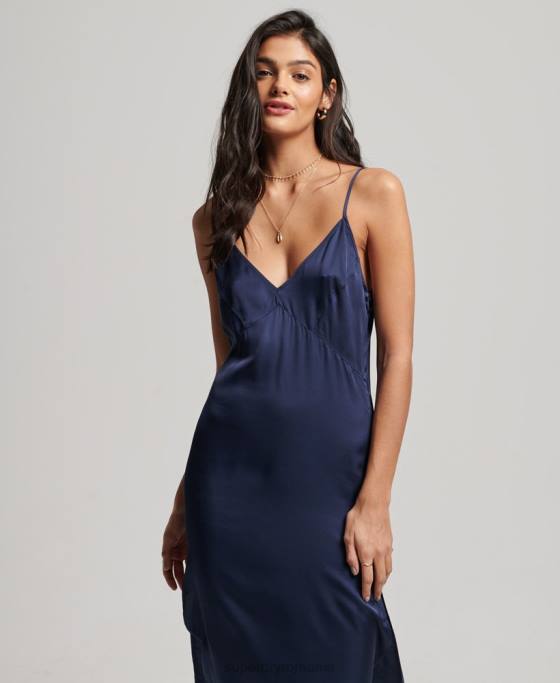 Superdry rochie midi cami din satin îmbrăcăminte marina femei JX0Z2402