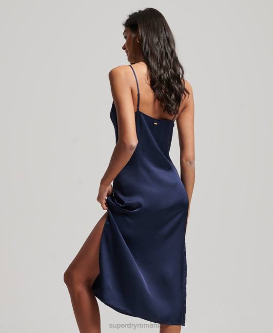 Superdry rochie midi cami din satin îmbrăcăminte marina femei JX0Z2402