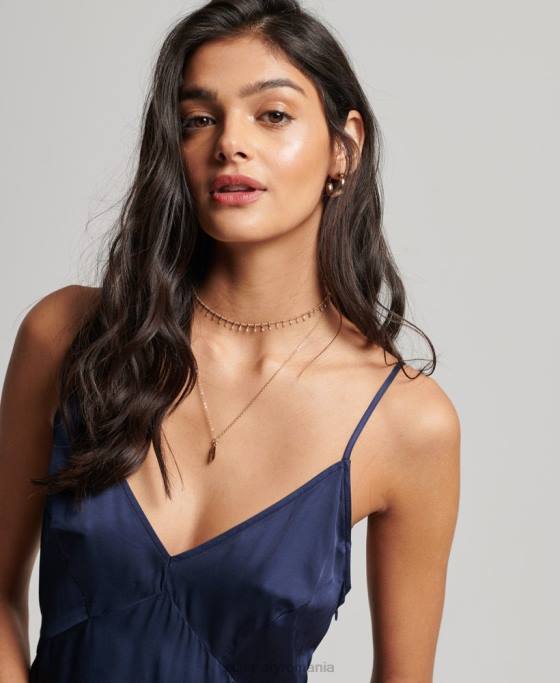 Superdry rochie midi cami din satin îmbrăcăminte marina femei JX0Z2402