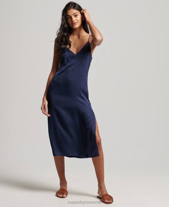 Superdry rochie midi cami din satin îmbrăcăminte marina femei JX0Z2402