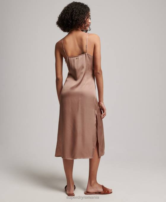Superdry rochie midi cami din satin îmbrăcăminte maro femei JX0Z2377