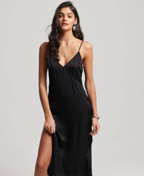 Superdry rochie midi cami din satin îmbrăcăminte negru femei JX0Z2165