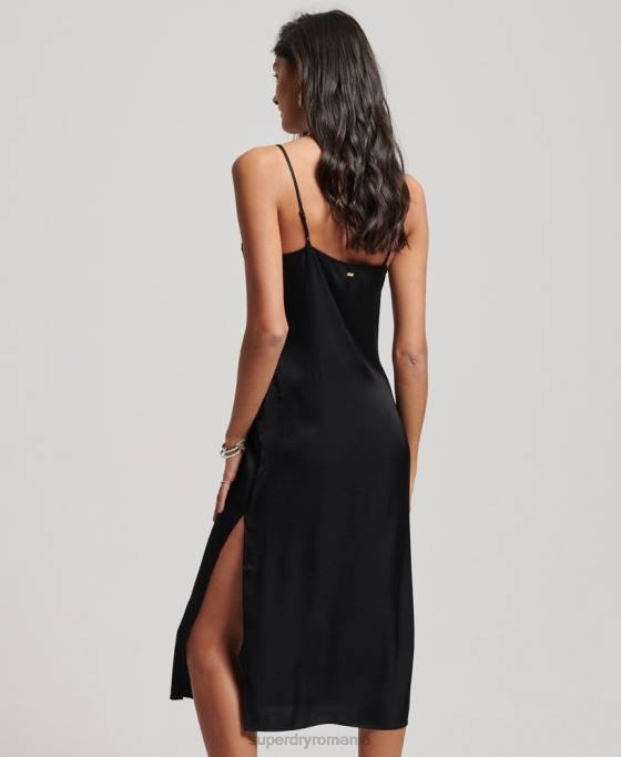 Superdry rochie midi cami din satin îmbrăcăminte negru femei JX0Z2165