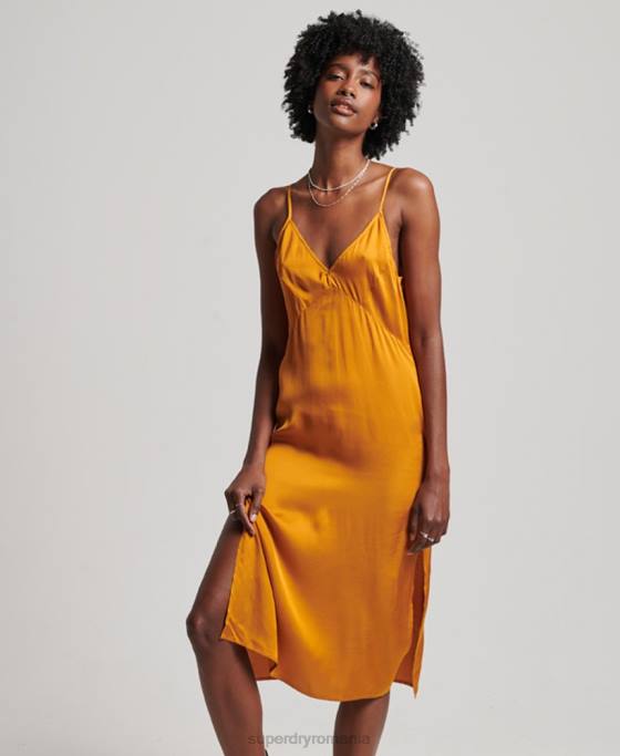 Superdry rochie midi cami din satin îmbrăcăminte portocale femei JX0Z2500