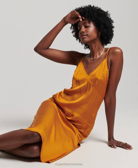 Superdry rochie midi cami din satin îmbrăcăminte portocale femei JX0Z2500