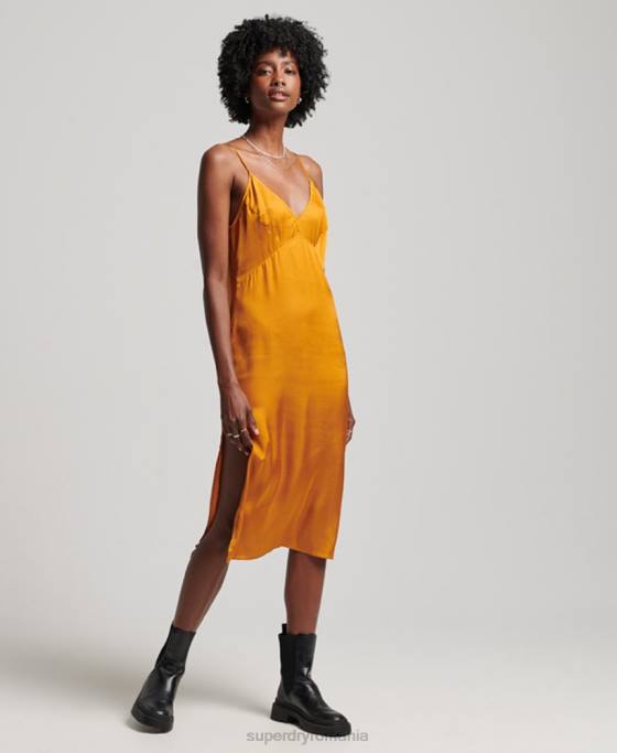 Superdry rochie midi cami din satin îmbrăcăminte portocale femei JX0Z2500