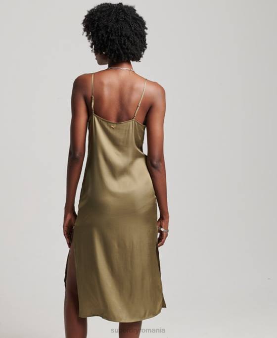 Superdry rochie midi cami din satin îmbrăcăminte verde femei JX0Z2394