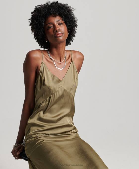 Superdry rochie midi cami din satin îmbrăcăminte verde femei JX0Z2394