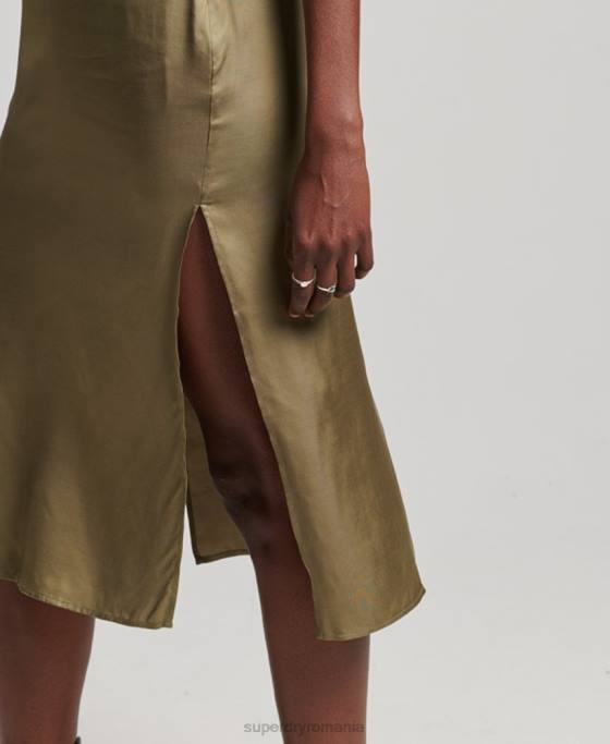 Superdry rochie midi cami din satin îmbrăcăminte verde femei JX0Z2394