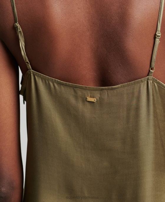 Superdry rochie midi cami din satin îmbrăcăminte verde femei JX0Z2394