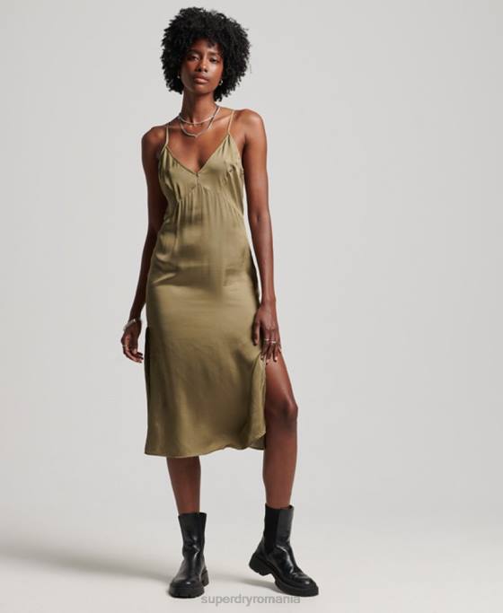Superdry rochie midi cami din satin îmbrăcăminte verde femei JX0Z2394