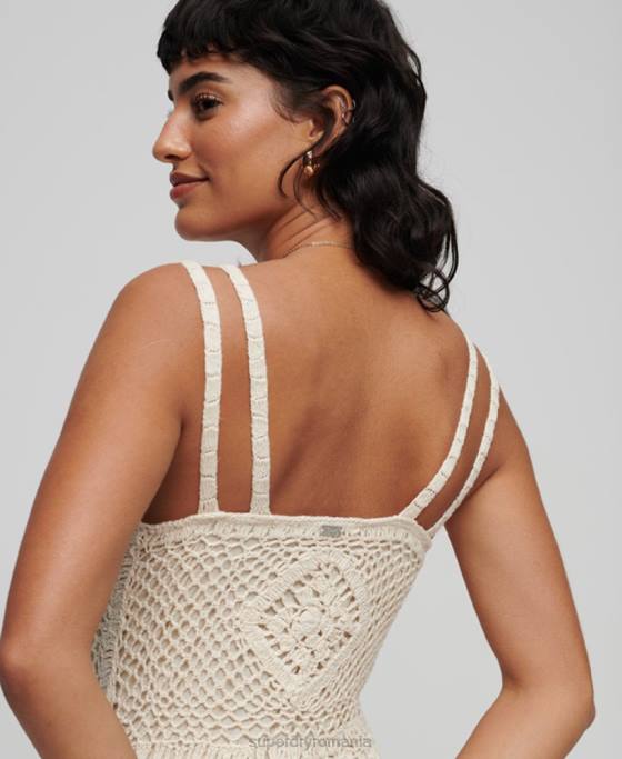 Superdry rochie midi croșetată fără mâneci îmbrăcăminte cremă femei JX0Z2425