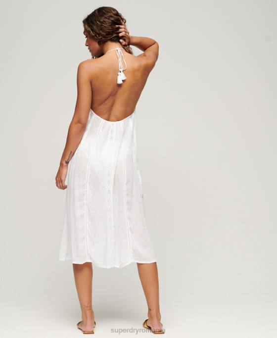 Superdry rochie midi cu decolteu îmbrăcăminte alb femei JX0Z2069