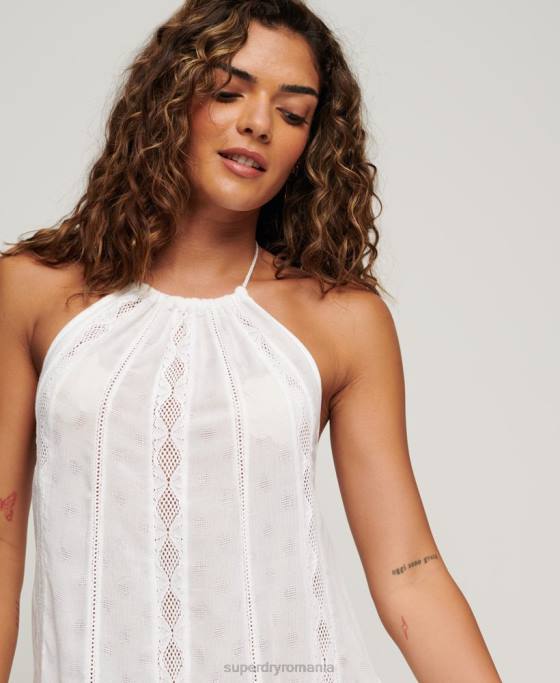 Superdry rochie midi cu decolteu îmbrăcăminte alb femei JX0Z2069