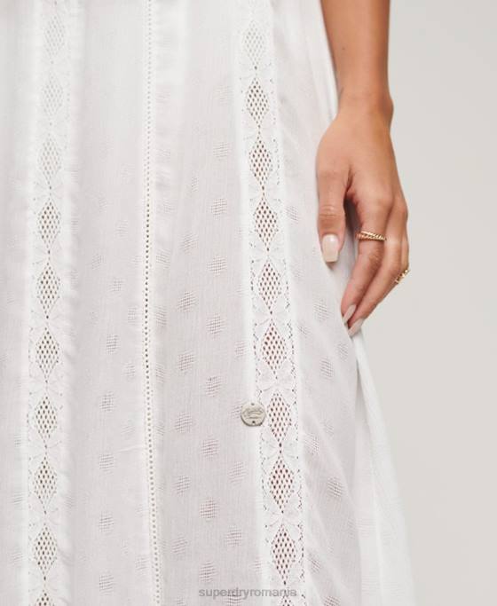 Superdry rochie midi cu decolteu îmbrăcăminte alb femei JX0Z2069