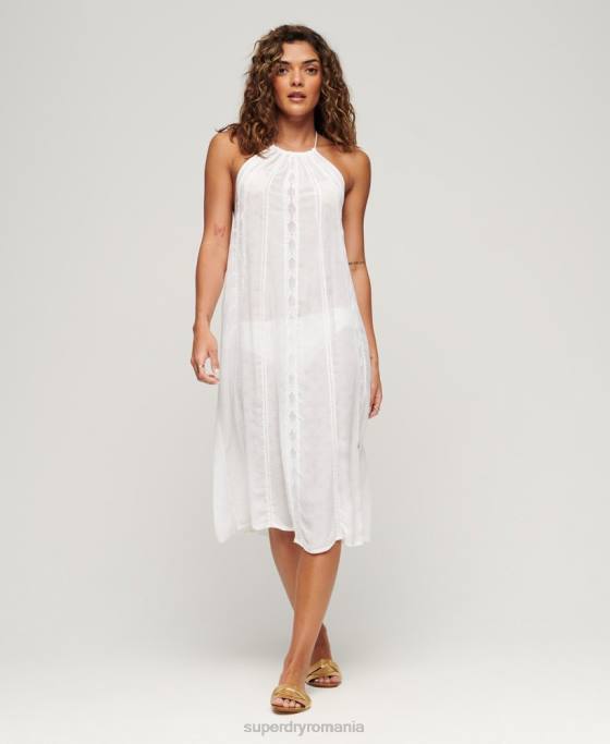 Superdry rochie midi cu decolteu îmbrăcăminte alb femei JX0Z2069