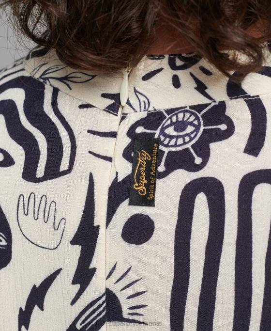 Superdry rochie midi cu maneca lunga imprimata îmbrăcăminte cremă femei JX0Z6707