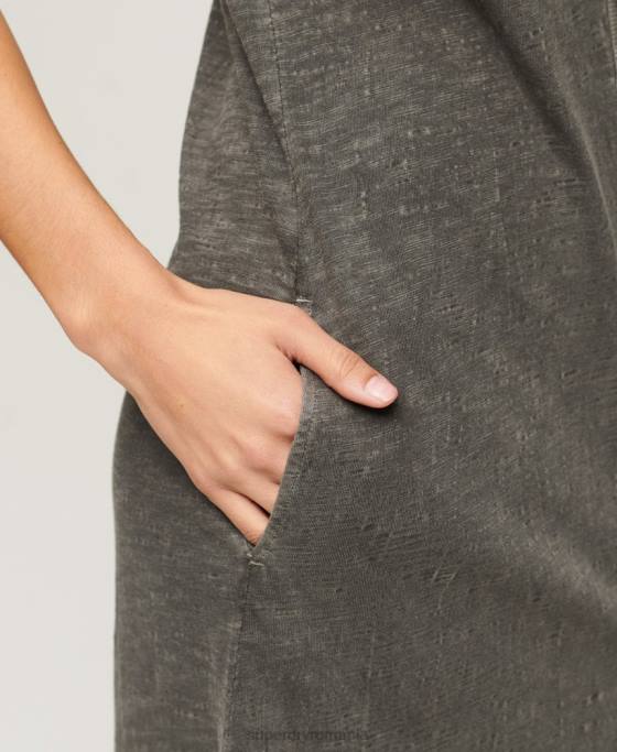 Superdry rochie midi cu nasturi din jerseu vintage îmbrăcăminte gri inchis femei JX0Z2139